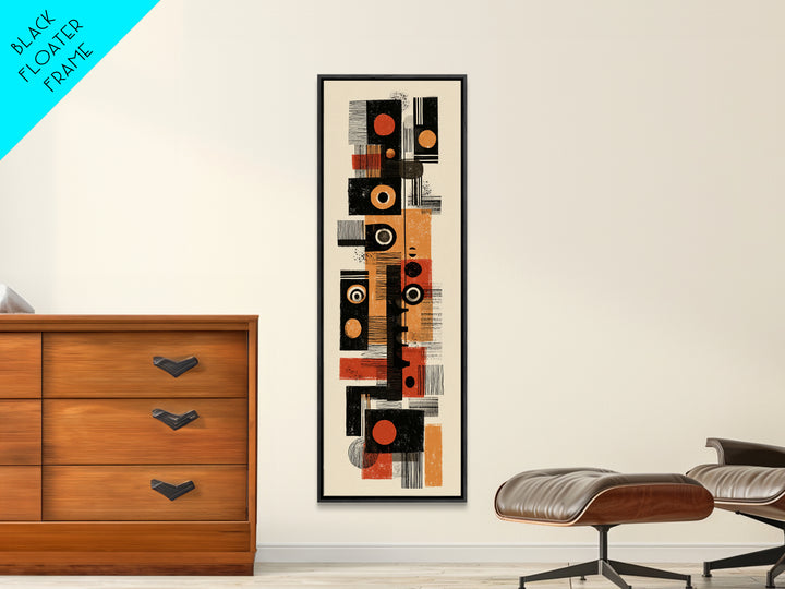 Orange Black Mid Century Geometric Blocks Canvas Print, Abstract African Inspired Wall Decor, Modern Minimalist Office Art