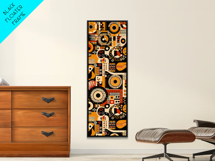 Orange Black African Pattern Collage Wall Art, Tribal Textile Inspired Canvas Print, Afrocentric Boho Home Decor Gift For Him