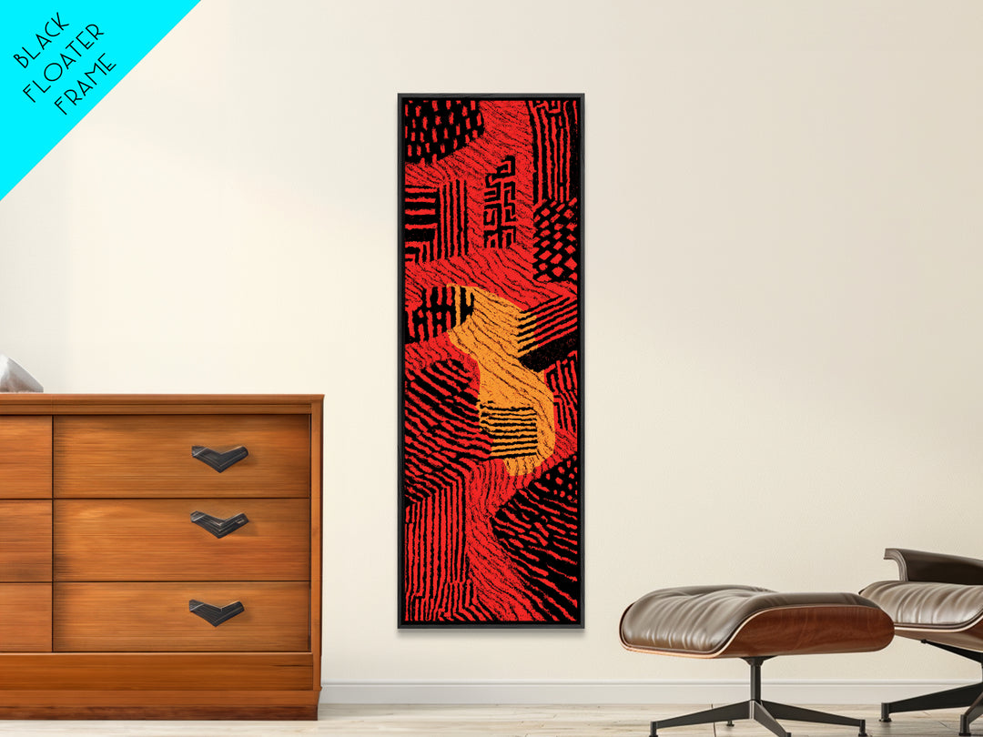 Red Orange Mud Cloth Textile Pattern Canvas Print, Abstract African Tribal Wall Decor, Bold Ethnic Home Decor Gift For Her