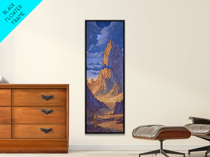 Blue Desert Mountain Monolith And Lone Figure Wall Art, Mystical Landscape Canvas Print, Dreamy Southwest Fantasy Decor Gift