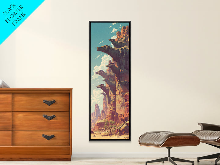 Sunlit Canyon Cliffs With Floating Rock Platforms Wall Art, Fantasy Desert Landscape Canvas Print, Unique Statement Decor
