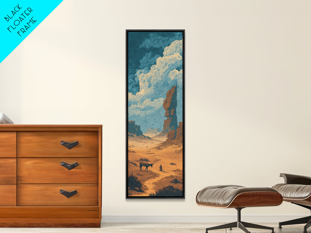 Sahara Canyon Traveler With Donkey Canvas Print, African Landscape Wall Decor, Desert Journey, Boho Safari Home Decor Gift
