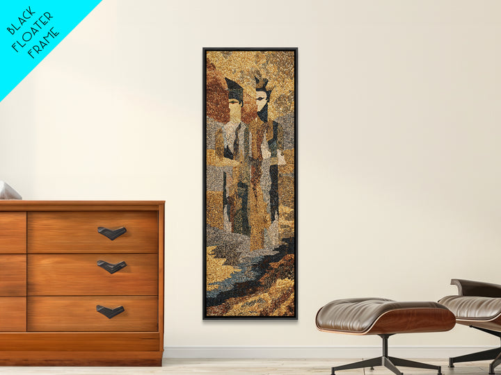 Textured African Tribal Figures Framed Canvas Print, Modern African Art Decor, Mask Portrait, Earth Tone Cultural Wall Art
