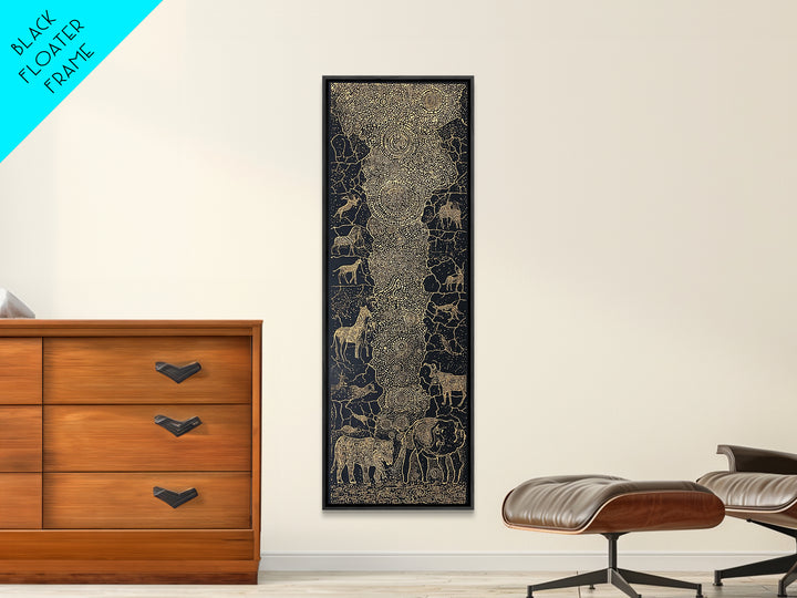 Golden African Safari Animals Wall Art, Elephant Giraffe Lion Map, Black Gold Tribal Decor, Luxury Canvas Print For Living Room