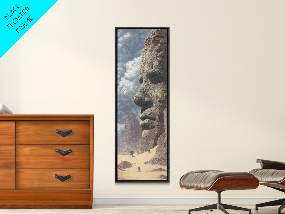 Giant Stone Face In Desert Canvas Print, Ancient African Landscape, Mystical Monument Wall Art, Sahara Explorer Decor Gift
