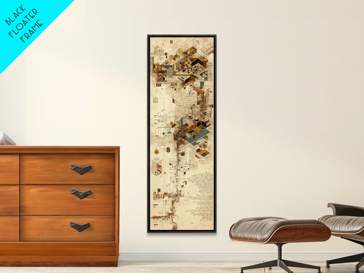 Afrofuturist Architectural City Wall Art, Abstract African Blueprint Canvas Print, Modern Geometric Office Decor Gift For Him