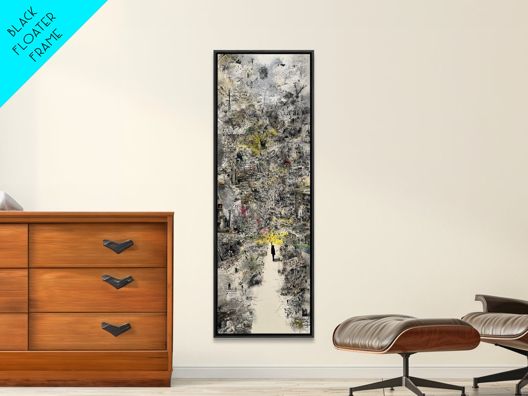 Dreamy Abstract City Ruins Wall Art, Gray Yellow Urban Landscape, Contemporary Canvas Print, Statement Office Decor Gift