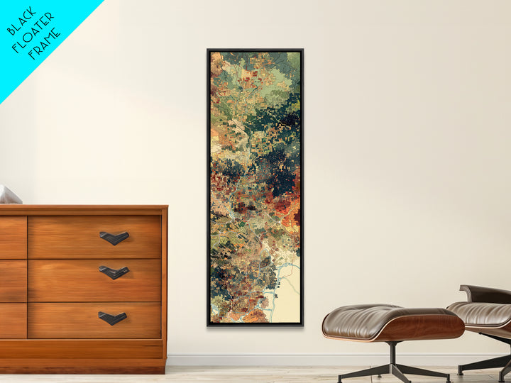 Pixelated Aerial Landscape Wall Art, Abstract African Map Inspired Print, Green Orange Modern Canvas, Statement Home Decor