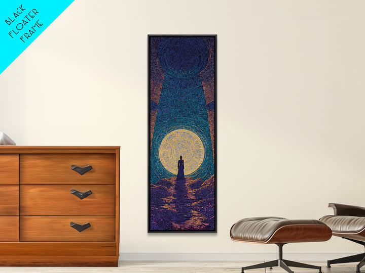 Mystic African Woman Before Glowing Sun Wall Art, Spiritual Cave Portal, Afrocentric Landscape, Dreamy Black Culture Decor