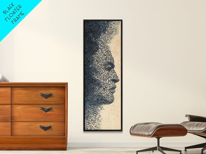 Black Woman Profile With Maze Texture Canvas Print, Minimalist Afrocentric Wall Art, Abstract Face Art, Melanin Decor Gift