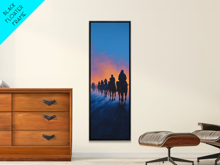 Dawn Camel Caravan In Blue Desert Canvas Print, African Travel Wall Art, Safari Decor, Statement Artwork For Living Room