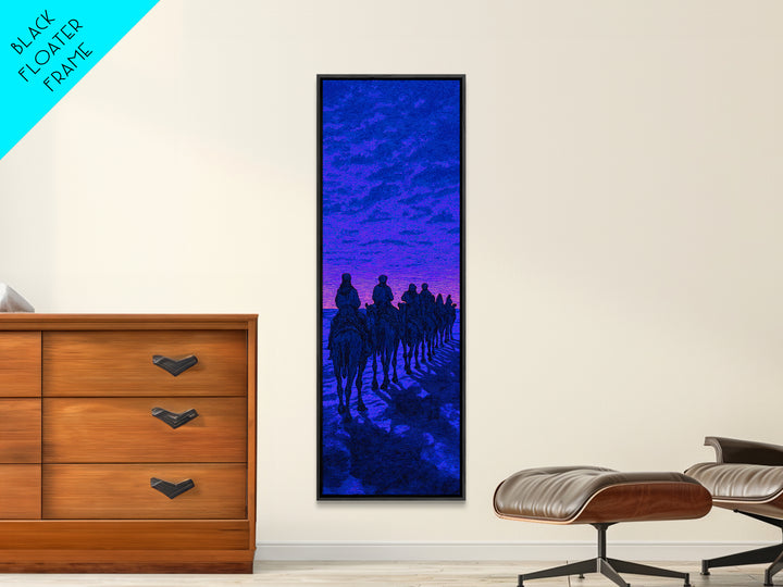 Blue Purple Desert Camel Caravan Wall Art, African Safari Art, Nomad Landscape, Boho Living Room Decor, Statement Canvas Print