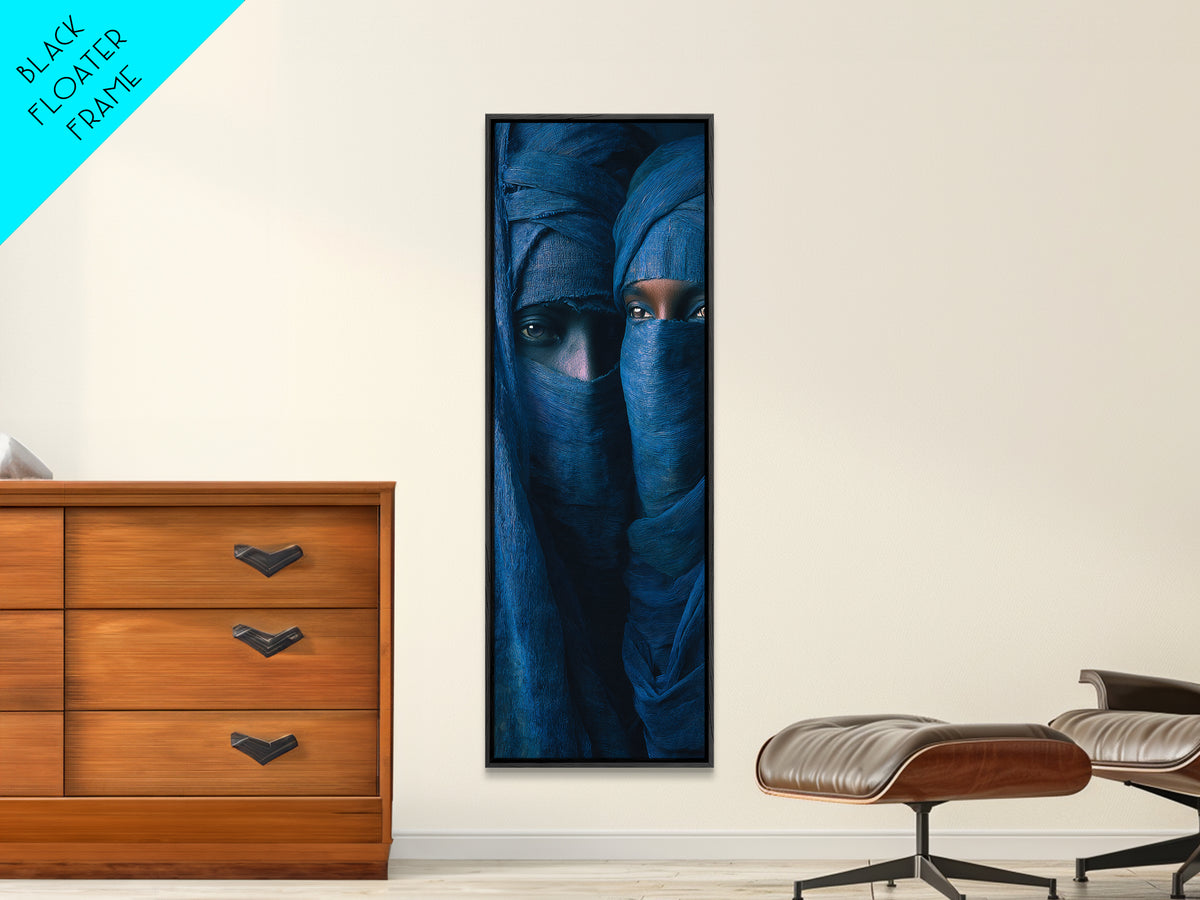 Indigo Veiled Tuareg Portrait Canvas Print, African Portrait Wall Art, Blue Nomad Decor, Afrocentric Cultural Home Decor