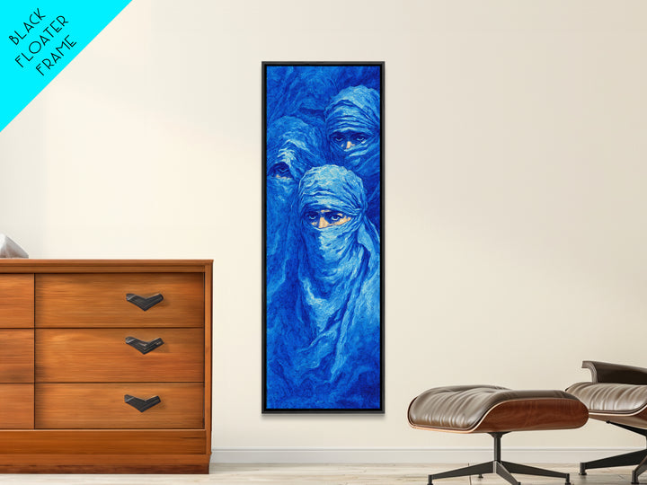 Dreamy Blue Veiled Women Wall Art, African Women Art Canvas Print, Indigo Nomad Portrait, Feminine Afrocentric Decor Gift