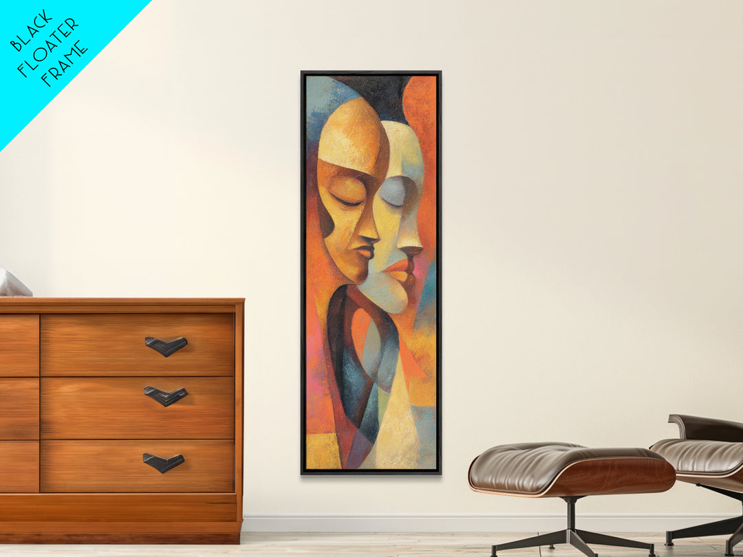 Abstract African Couple Faces In Warm Orange Tones Wall Art, Afrocentric Portrait Canvas, Black Culture Home Decor Gift Idea