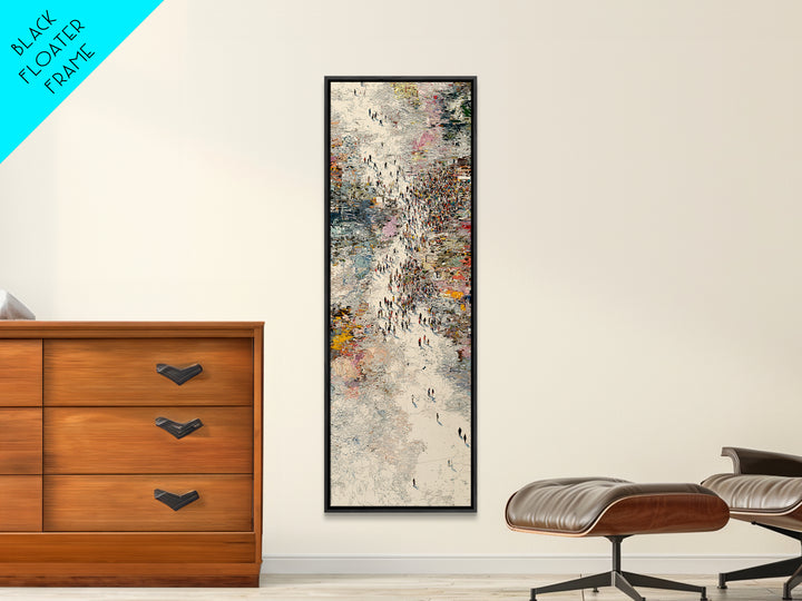 Abstract Crowd River Scene With Tiny Figures Wall Art, Modern African Art Print, Textured City Movement Home Decor Gift Idea
