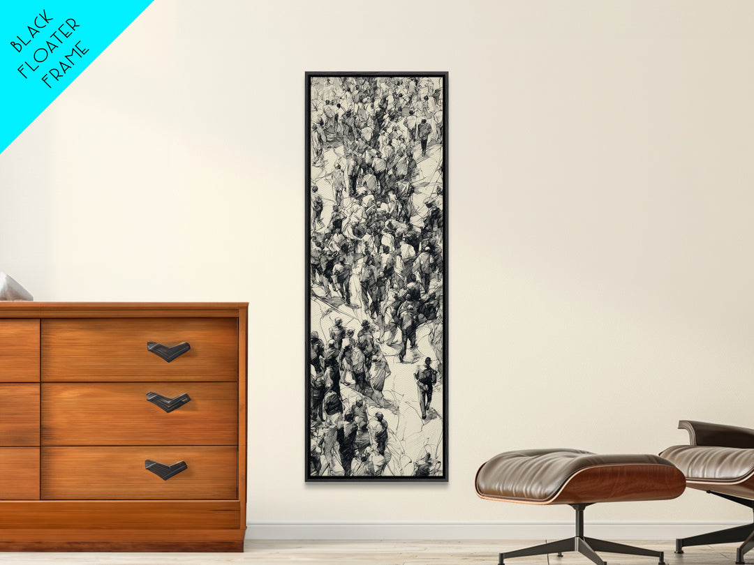 Monochrome Ink Crowd March With African Figures Canvas Print, Black And White Art, Cultural Wall Decor, Statement Gift Idea