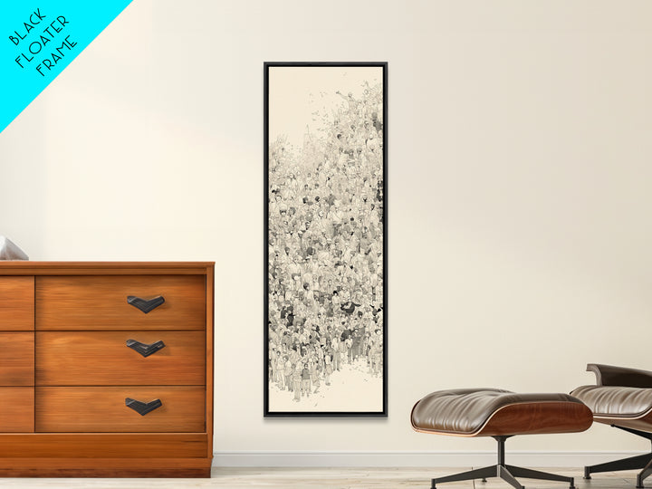 Minimal Ink Crowd Gathering In Soft Neutral Tones Canvas Print, African Inspired Wall Decor, Modern Cultural Art Gift Idea