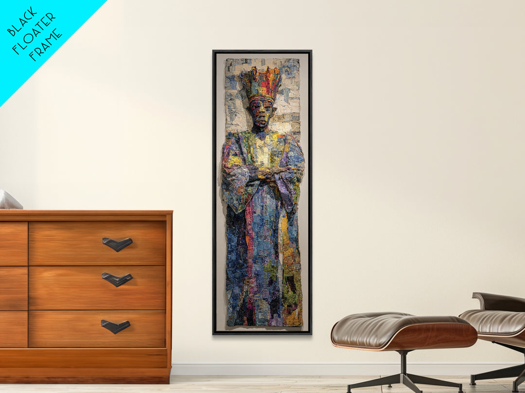 Regal Crowned African King Framed Canvas Print, Royal African Portrait, Cultural Wall Decor, Black History Art Gift For Home