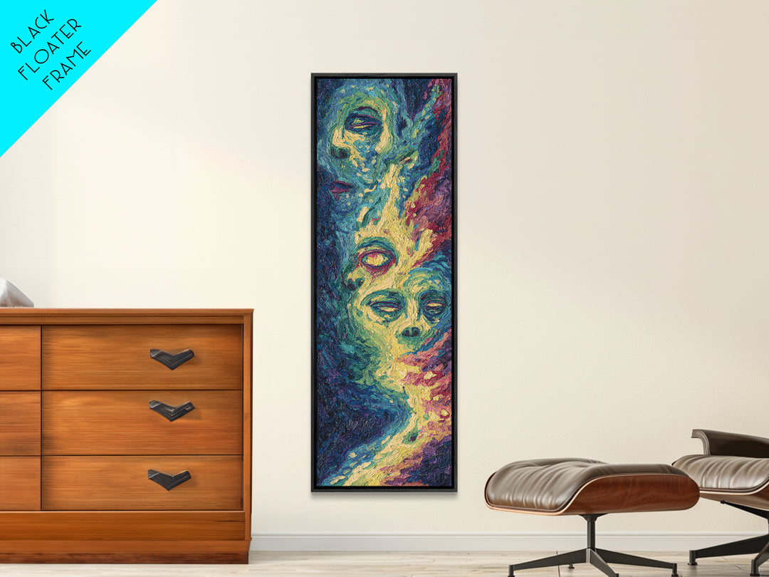 Floating Abstract Faces In Blue And Gold Canvas Print, Modern African Art, Dreamy Wall Art, Spiritual Home Decor Gift For Her