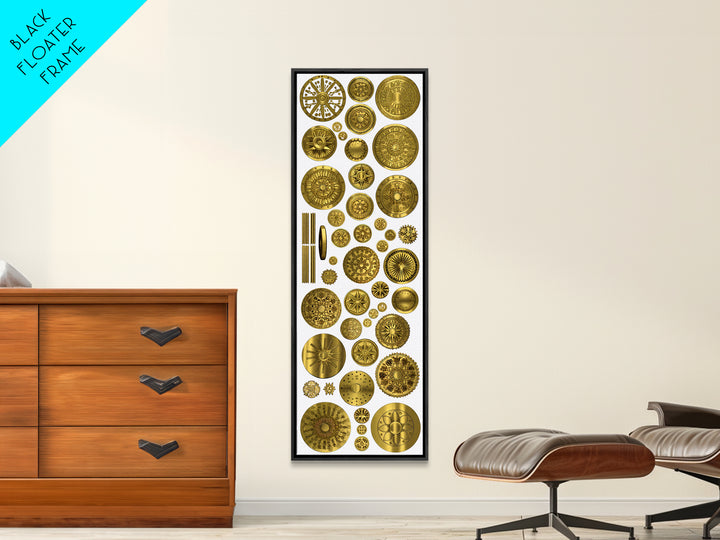 Golden Medallion Symbols On White Canvas Print, African Inspired Geometric Wall Art, Tribal Patterns, Luxury Home Decor Gift