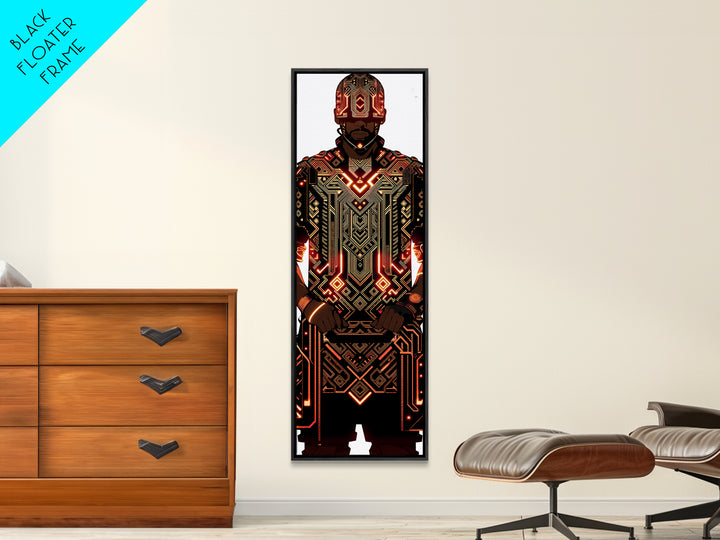 Futuristic African Warrior In Glowing Armor Canvas Print, Afrofuturism Decor, Tribal Art, Black Man Portrait, Bold Wall Decor