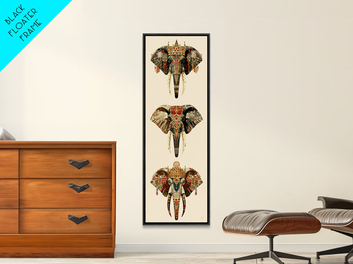 Jeweled African Elephant Trio Canvas Print, Regal Safari Wall Decor, Tribal Animal Art, Crowned Elephant, Boho Home Decor