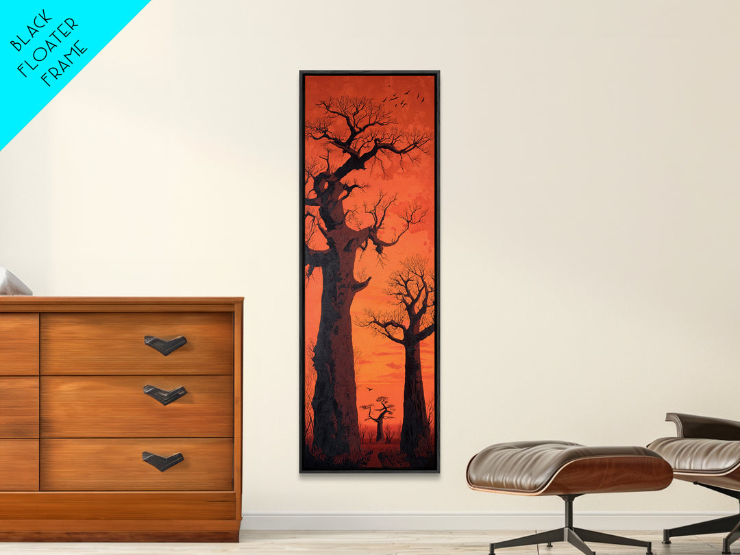 Orange Sunset Baobab Silhouette With Birds, African Wall Art, Safari Landscape, Motherland Decor, Large Canvas Print Gift
