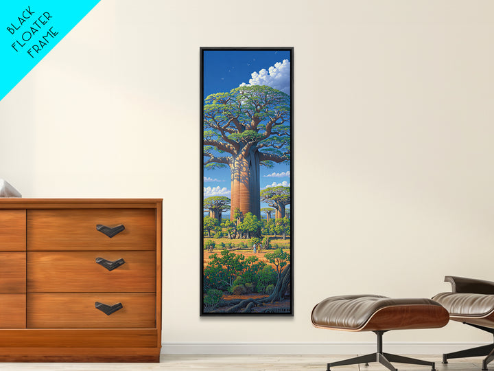Lush Baobab Village Landscape, African Wall Art, Blue Sky Safari Decor, Madagascar Tree Scene, Premium Canvas Print Gift