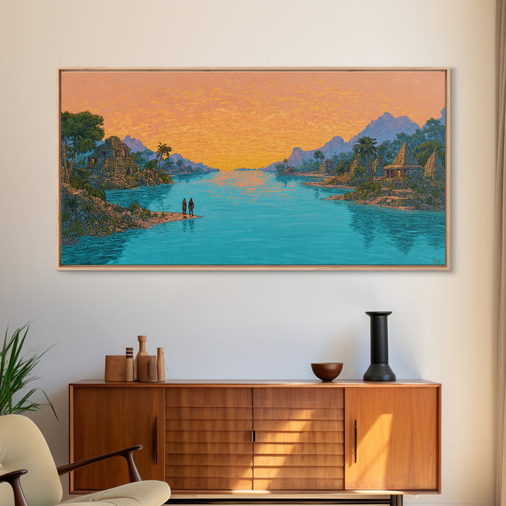 Golden Sunset Island Ruins Canvas Print, African Landscape Wall Art, Tropical Nature Scene Art, Coastal Home Decor Gift For Her