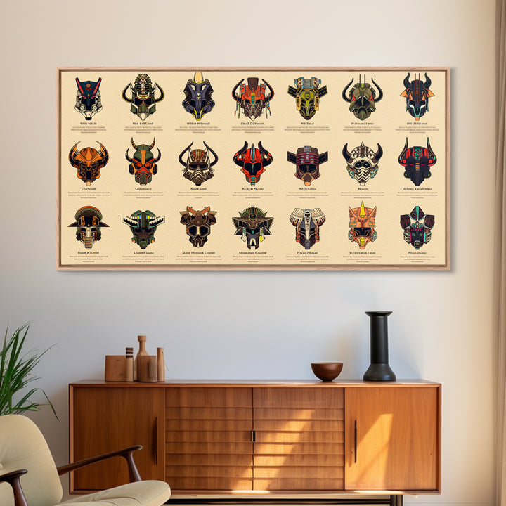 Futuristic African Mask Collection Wall Art, Tribal Mask Canvas Print, Afrofuturism Decor For Gaming Room Or Office Poster