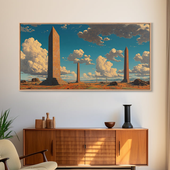Weathered Desert Obelisks Framed Canvas Print, African Landscape Wall Art, Ancient Stone Monument Decor For Modern Home Gift