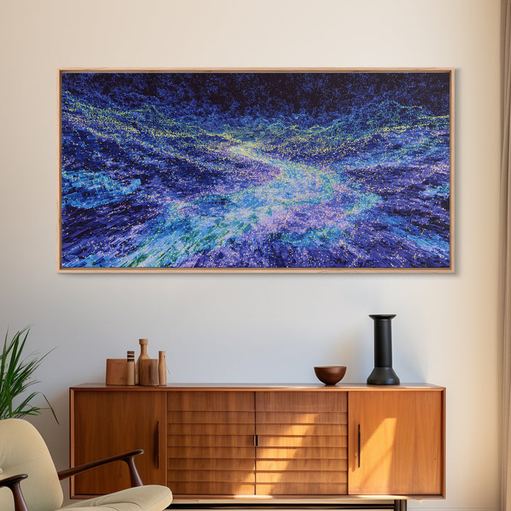Blue Data Wave Galaxy Abstract Canvas Print, Modern Digital Wall Art, Electric Ocean Energy Decor For Office Bedroom Gift