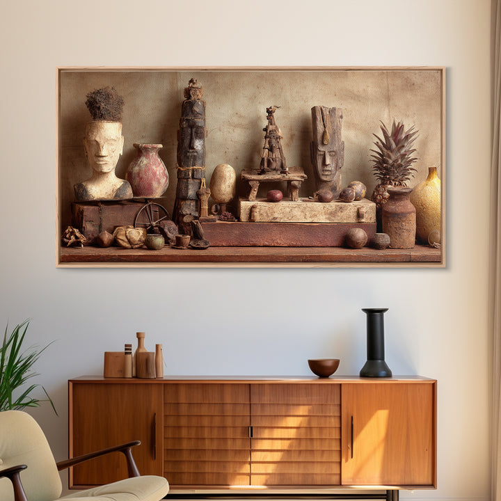Ancient African Artifact Still Life Wall Art, Earth Tone Tribal Decor, Cultural Home Decor, Textured Boho Canvas Print Gift