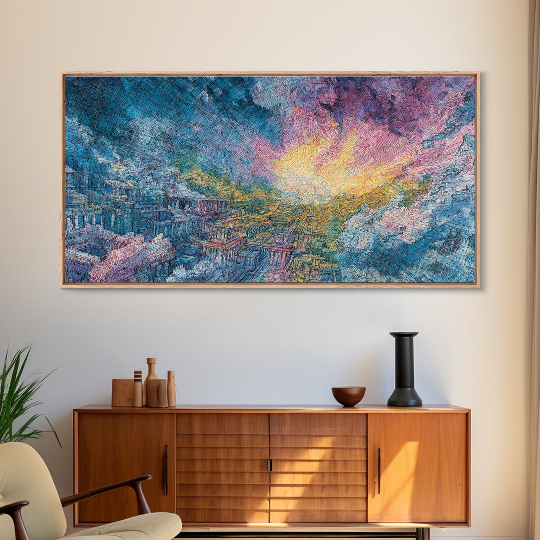 Colorful Canyon Sunset Over Rugged Cliffs Wall Art, Abstract Landscape Canvas Print, Dreamy Nature Scene Home Decor Gift