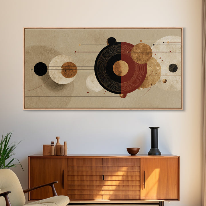 Earth Tone Abstract Circles Wall Art, Mid Century Geometric Canvas Print, Burnt Orange Beige Modern Home Decor Gift For Living Room