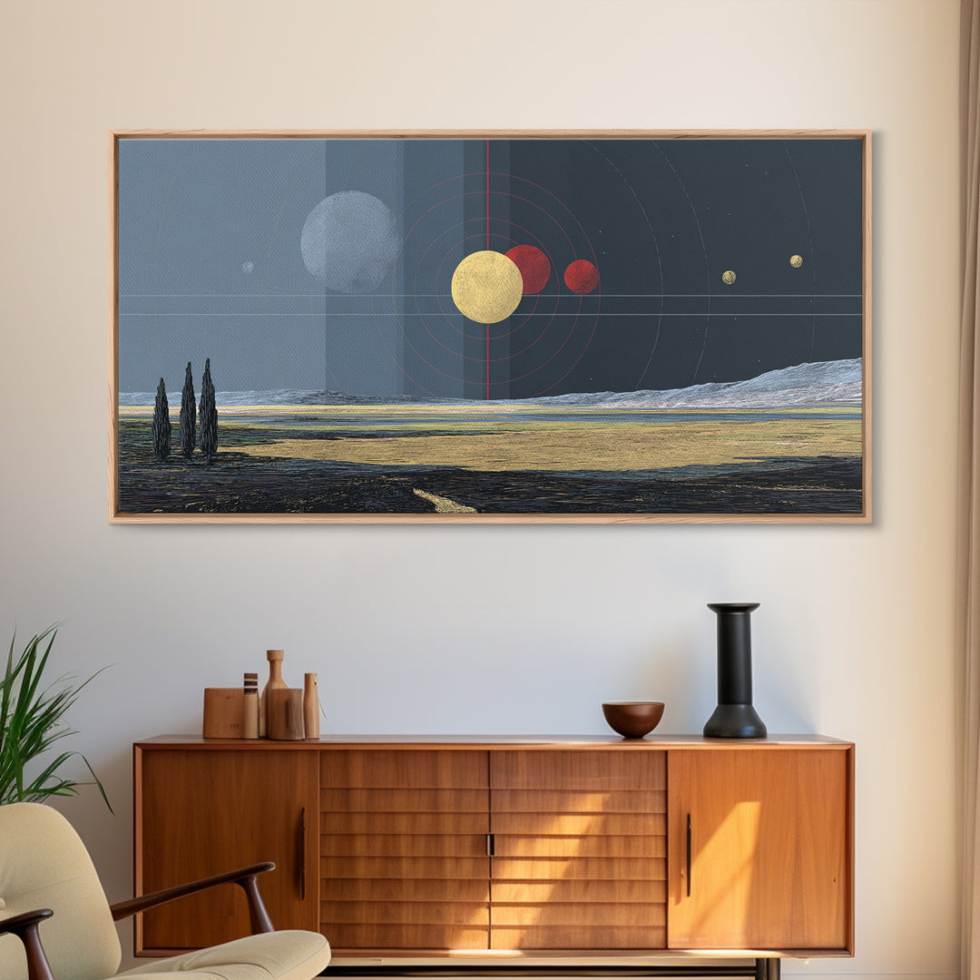 Surreal Planetary Seascape Wall Art, Desert Ocean Astronomy Canvas Print, Dreamy Space Landscape Decor For Living Room Gift