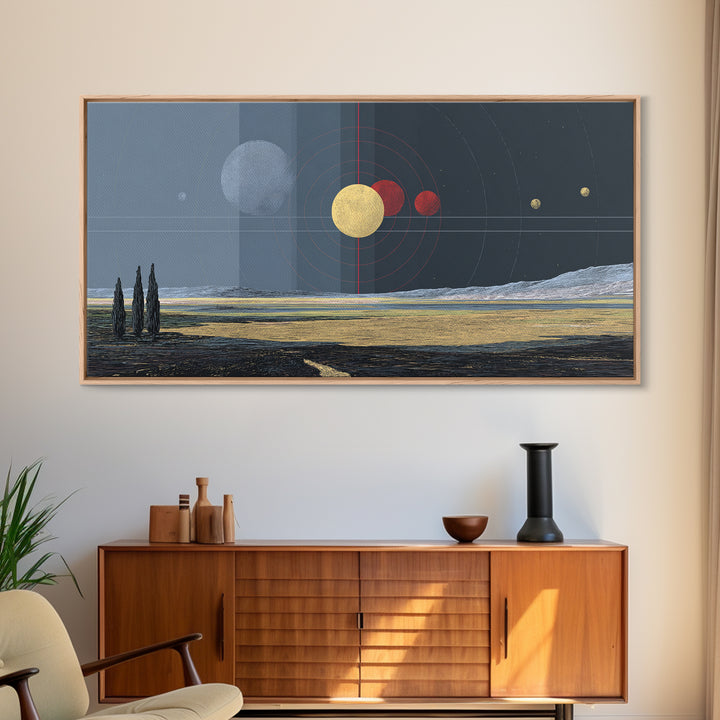 Surreal Planetary Seascape Wall Art, Desert Ocean Astronomy Canvas Print, Dreamy Space Landscape Decor For Living Room Gift