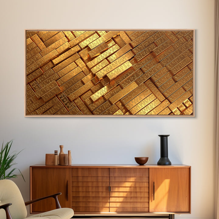 Stacked Gold Bar Pattern Wall Art, African Inspired Canvas Print, Luxury Black Gold Art, Geometric Office Decor Gift For Him