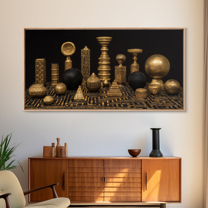 Gold Tribal Sculpture Still Life Wall Art, African Art Decor Canvas Print, Black Gold Luxury Canvas, Statement Home Decor