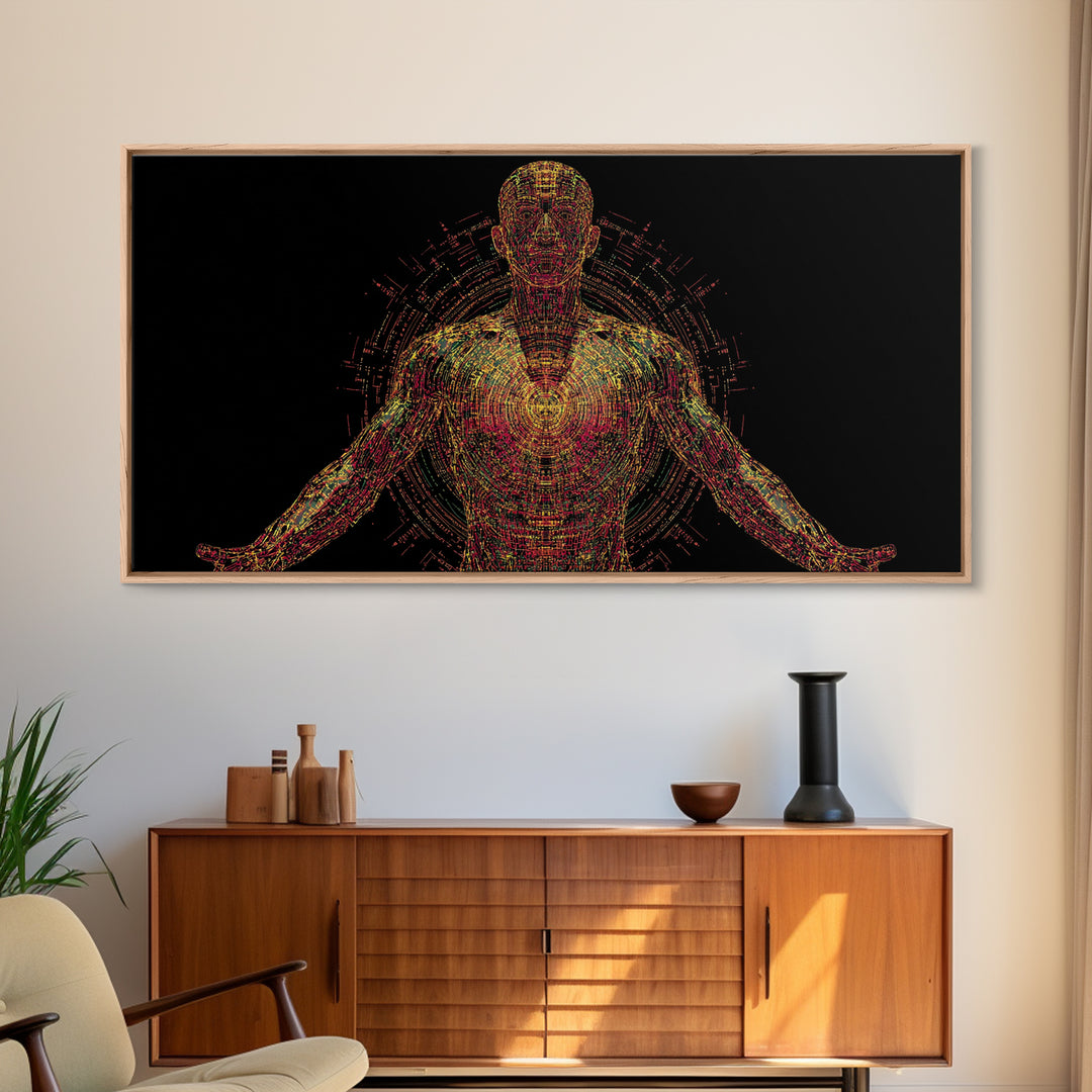 Radiant Digital African Warrior Figure Wall Art, Black Man Art, Spiritual Wall Decor, Afrofuturism Decor, Modern Canvas Art