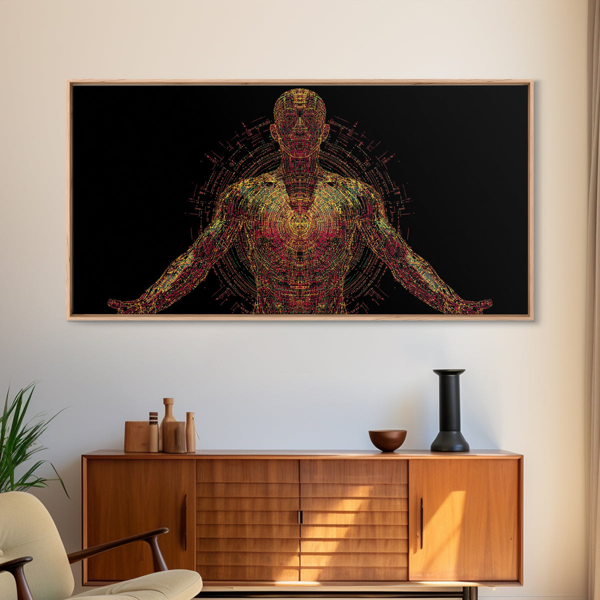Radiant Digital African Warrior Figure Wall Art, Black Man Art, Spiritual Wall Decor, Afrofuturism Decor, Modern Canvas Art