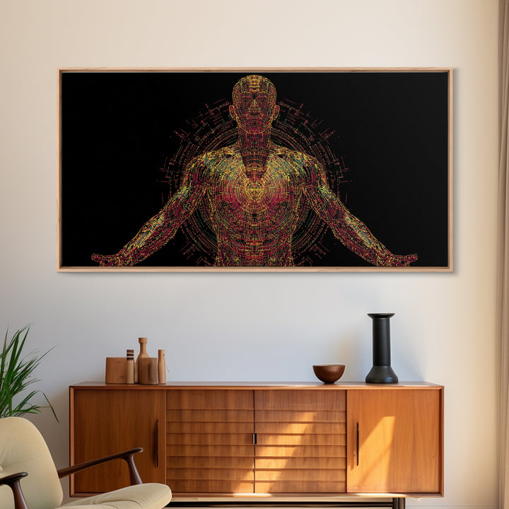 Radiant Digital African Warrior Figure Wall Art, Black Man Art, Spiritual Wall Decor, Afrofuturism Decor, Modern Canvas Art