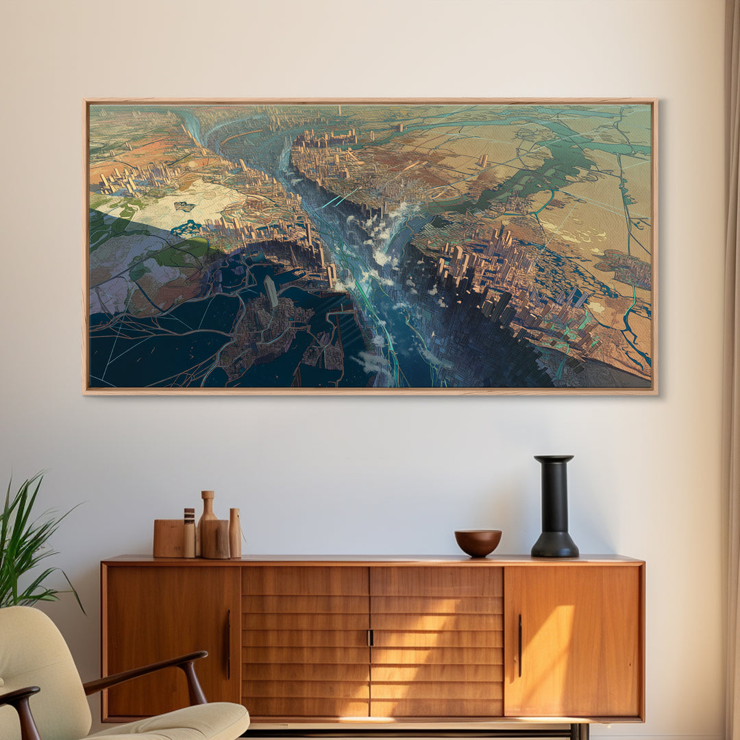 Futuristic African Rift City Landscape Wall Art, African Landscape, Contemporary Art, Large Wall Art, Statement Home Decor