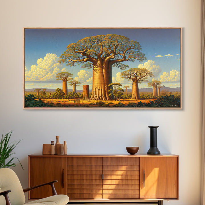 Golden Baobab Savanna Landscape Wall Art, African Tree Canvas Print, Safari Decor, Motherland Home Decor Gift, Statement Living Room Decor