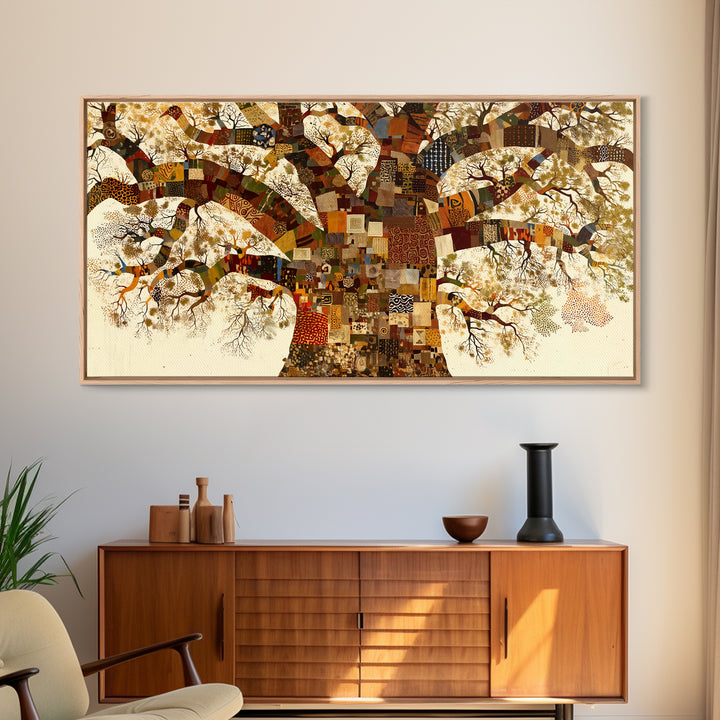 Patchwork Baobab Tree Wall Art, African Fabric Canvas Print, Ankara Pattern Decor, Afrocentric Statement Home Decor Gift