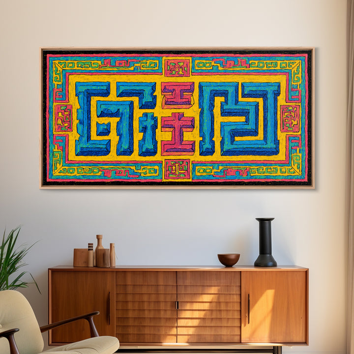 Bright African Geometric Textile Canvas Print, Ankara Inspired Pattern Wall Decor, Colorful Tribal Art, Boho Home Accent