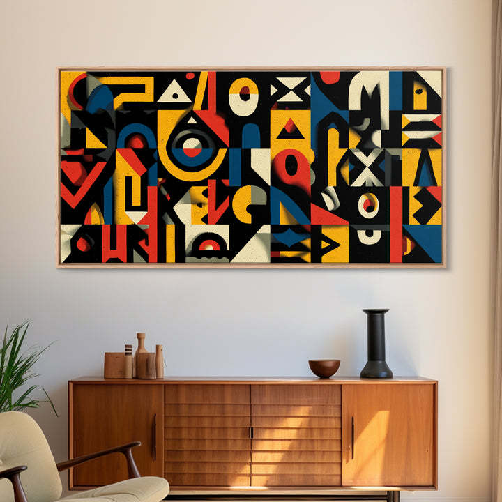 Modern African Geometric Shapes Wall Art, Primary Color Abstract Canvas Decor, Afrocentric Pattern Print, Bold Home Accent