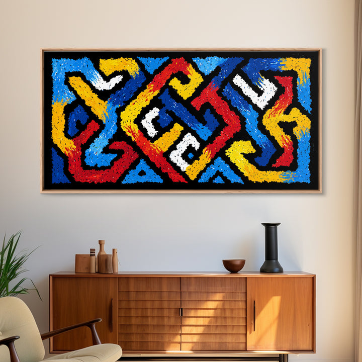 Colorful African Tribal Textile Canvas Print, Bold Geometric Pattern Wall Decor, Ankara Inspired Art, Vibrant Home Accent