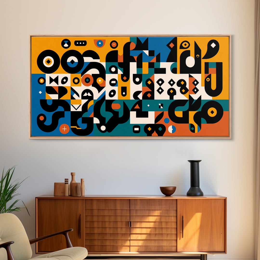 Teal Orange Geometric Cubist Shapes Canvas Print, Abstract African Art, Afrocentric Wall Decor, Modern Black Art For Living Room
